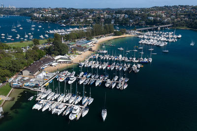 High angle view of marina at harbor