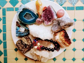 High angle view of food on table