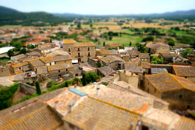 High angle view of buildings in city