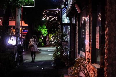 Rear view of woman at night