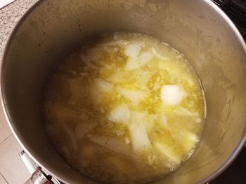 High angle view of soup in bowl