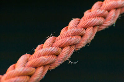 Close-up of rope tied against black background