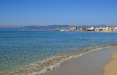 Scenic view of sea against clear sky