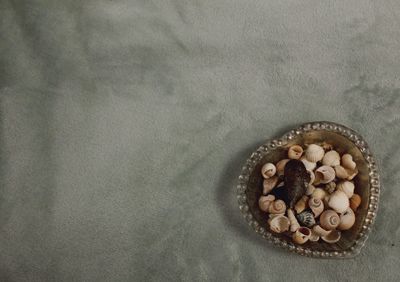 High angle view of pebbles in dish