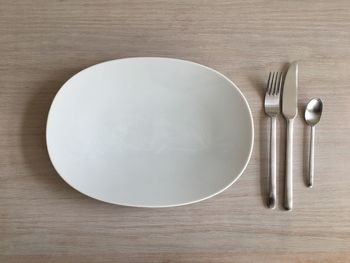 High angle view of plate on table