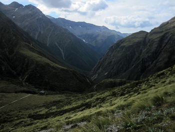 Scenic view of mountains against sky