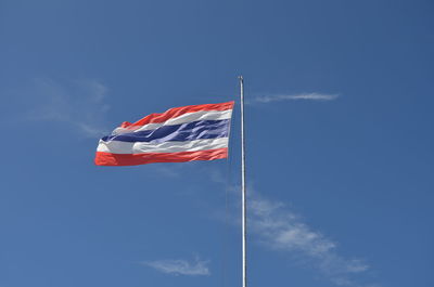 Low angle view of flag against sky