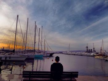 Boats moored at harbor