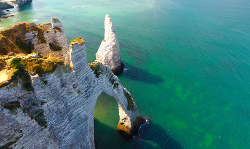 High angle view of rock formation at beach