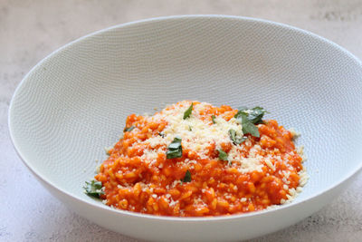 High angle view of meal served in bowl
