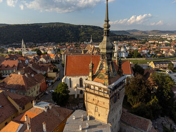 High angle view of townscape against sky