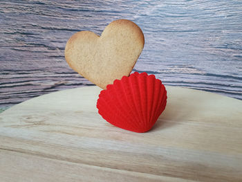 Close-up of heart shape on table