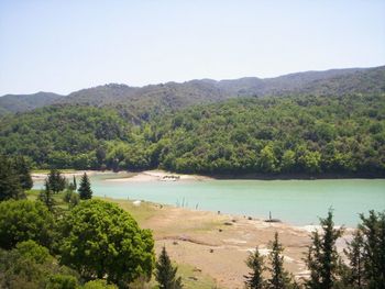 Scenic view of lake against clear sky