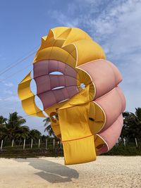 Low angle view of hot air balloon against sky