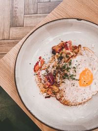 High angle view of breakfast served on table