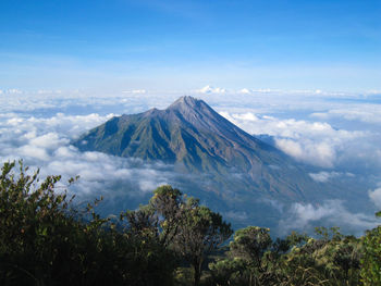 Scenic view of volcanic mountain against sky