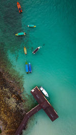 High angle view of boats in sea