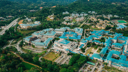 High angle view of townscape against buildings