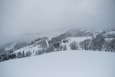 Scenic view of snow covered landscape against sky
