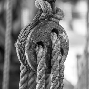 Close-up of rope on pulley