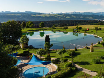 High angle view of lake against sky