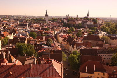 High angle view of townscape against sky