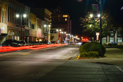 Light trails on road at night