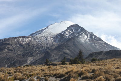 Scenic view of snowcapped mountains against sky