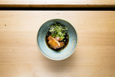 High angle view of food in bowl on table