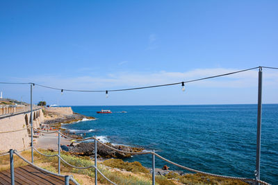 High angle view of sea against clear sky