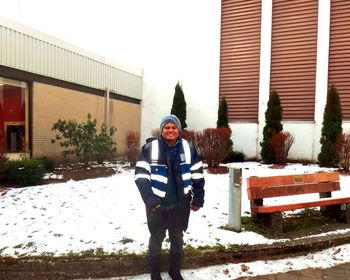 Portrait of man in snow