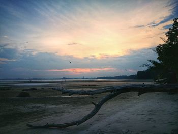 Scenic view of beach against sky during sunset