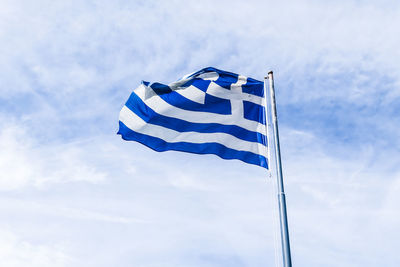 Low angle view of flag against sky