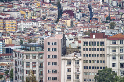 High angle view of buildings in city