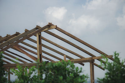 Low angle view of metal structure against sky