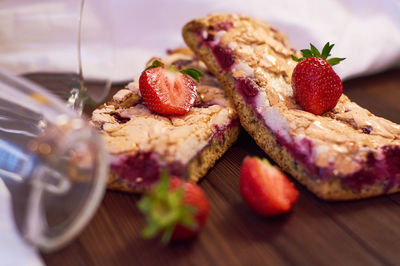 Close-up of strawberries in plate on table