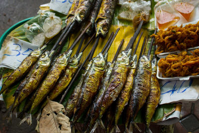 High angle view of fish for sale at market