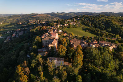 Aerial high angle view of caslte of guiglia in emilia romagna, italy