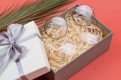 High angle view of christmas decorations on table