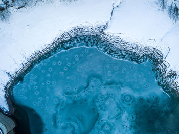 Close-up of wet ice on sea shore