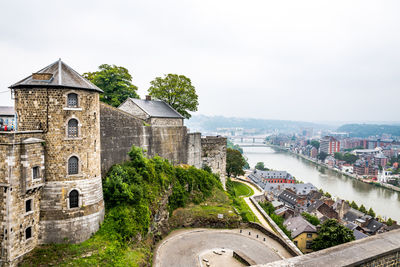 High angle view of buildings in city