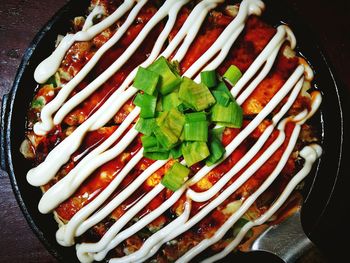 High angle view of chopped vegetables in plate