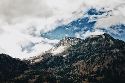 Low angle view of mountain range against sky