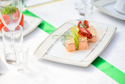 High angle view of food on table