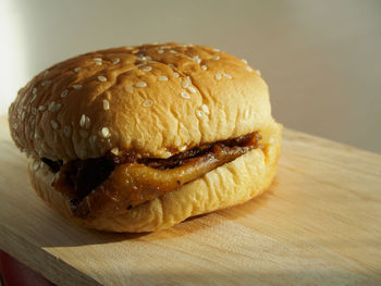 Close-up of burger on table