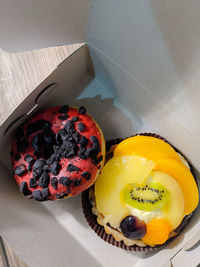 High angle view of breakfast on table