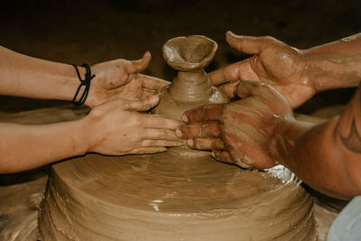 High angle view of people working