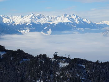 Scenic view of snowcapped mountains against sky