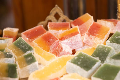 Close-up of chopped fruits in plate