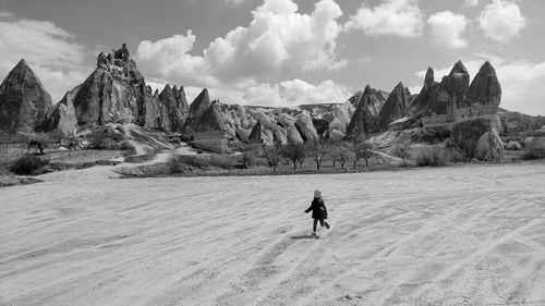 Dog on landscape against sky